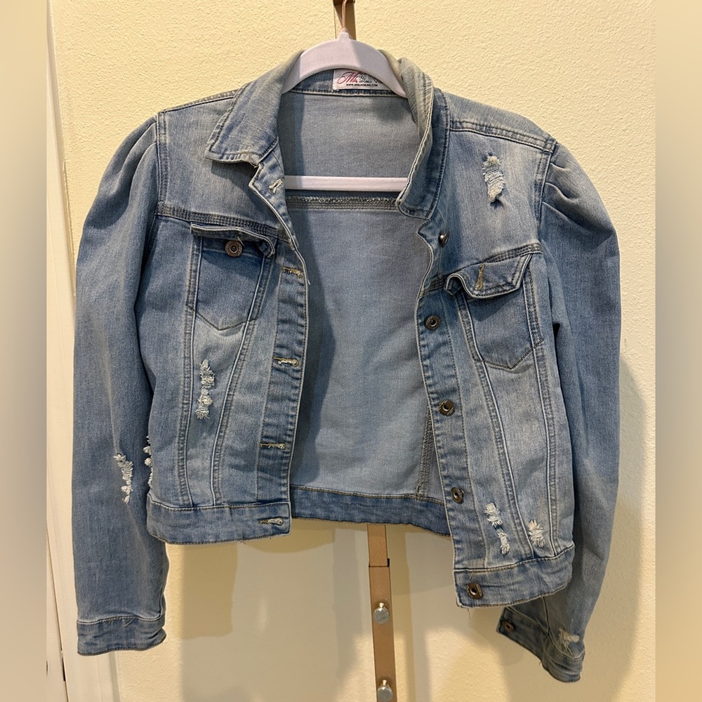 MsBlingMiami Distressed Denim Jacket Sz M